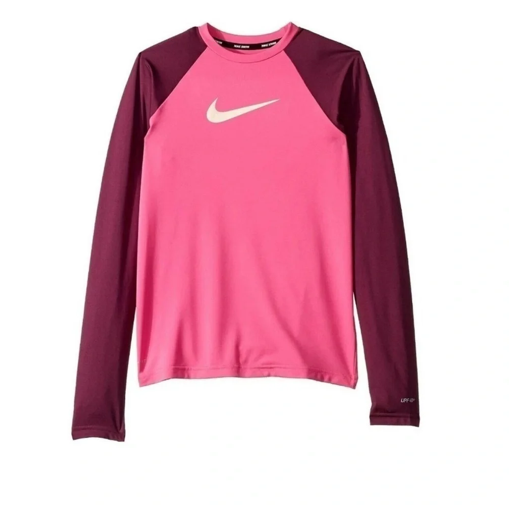 Nike Swim Flash Colorblocked Hydroguard Rash Guard Swimsuit Top Pink